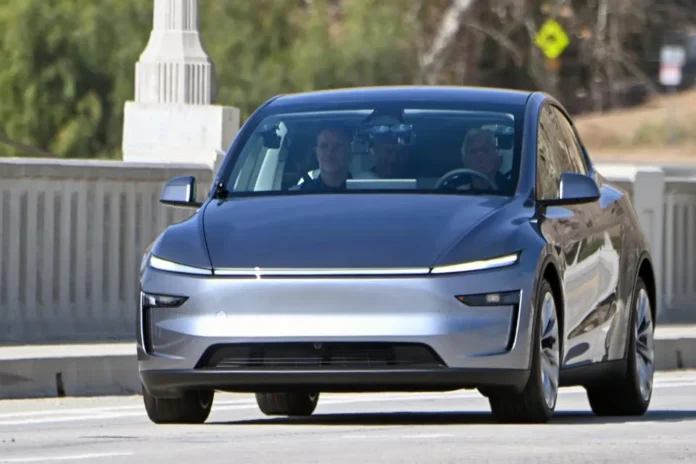 Jay Leno drives the new Tesla Model Y while filming for Jay Leno's Garage – 31/01/2025, Los Angeles (Photo by MEGA/GC Images)