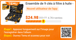 nsemble de 9 clés à filtre à huile - Kit d'outils de démon